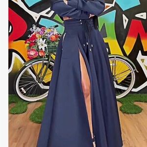 Navy Blue Maxi Skirt & hoodie set xxl